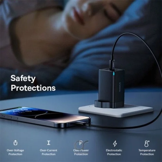 Baseus 65W 3-Port (2 Type-C + Usb-A) Fast Wall Charger - Black